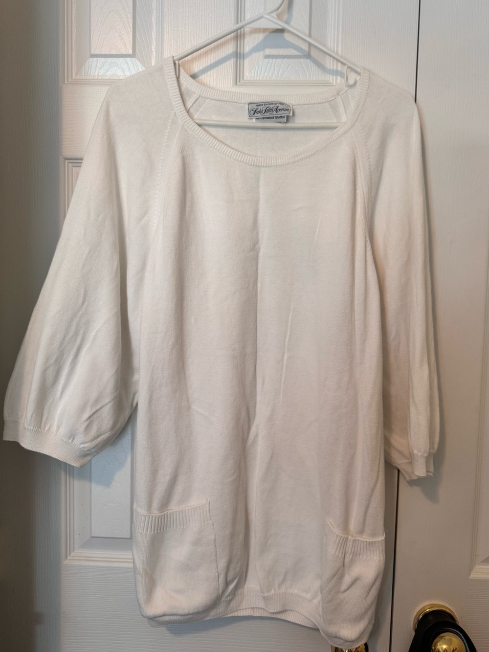 Saks Fifth Avenue Cream Scoop Neck Lightweight Knit Top